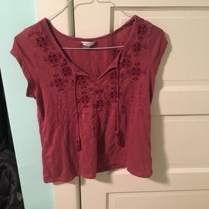 Pink Eyelet Top with Tassels